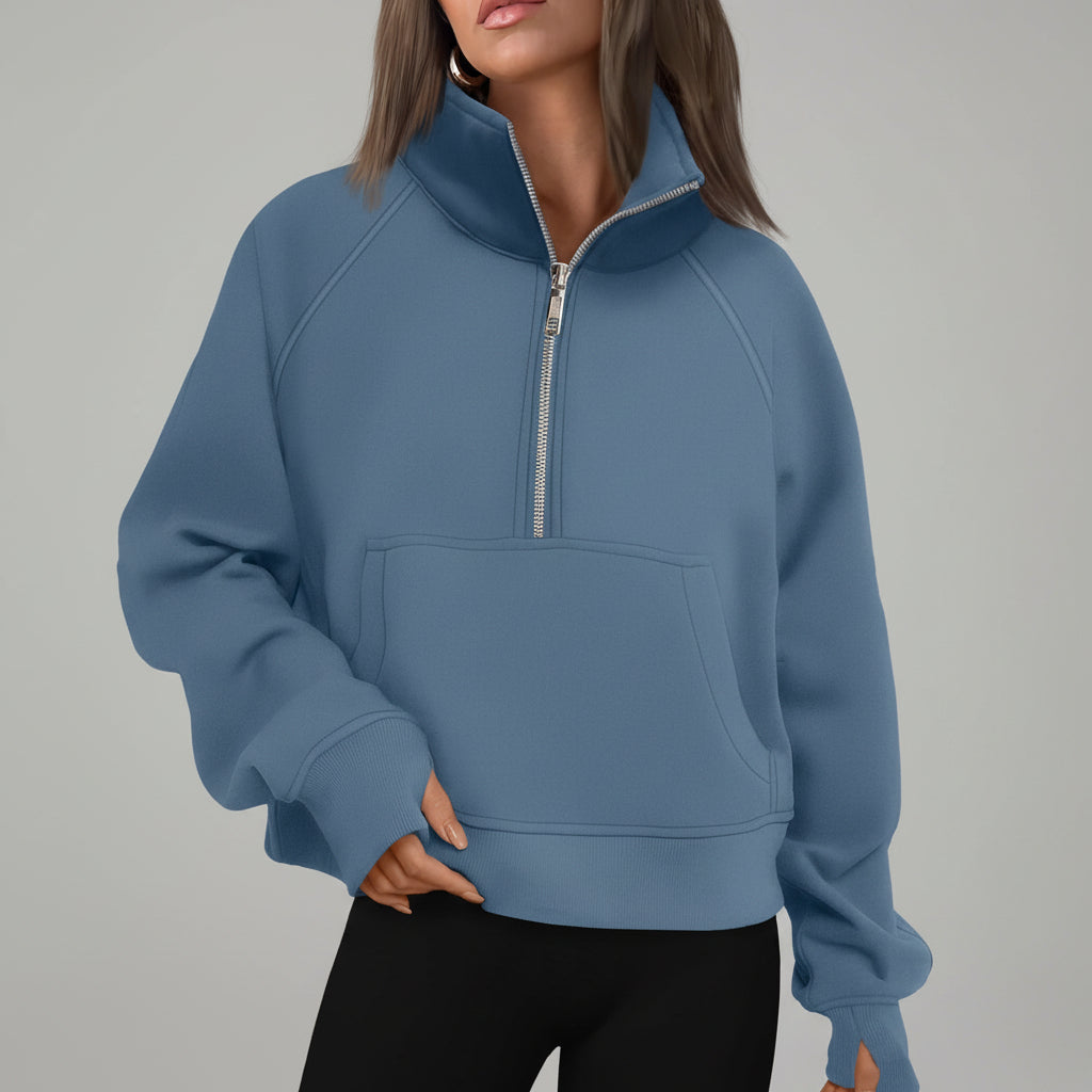 Chic Cropped Fleece Half Zip Sweatshirt for Daily Comfort