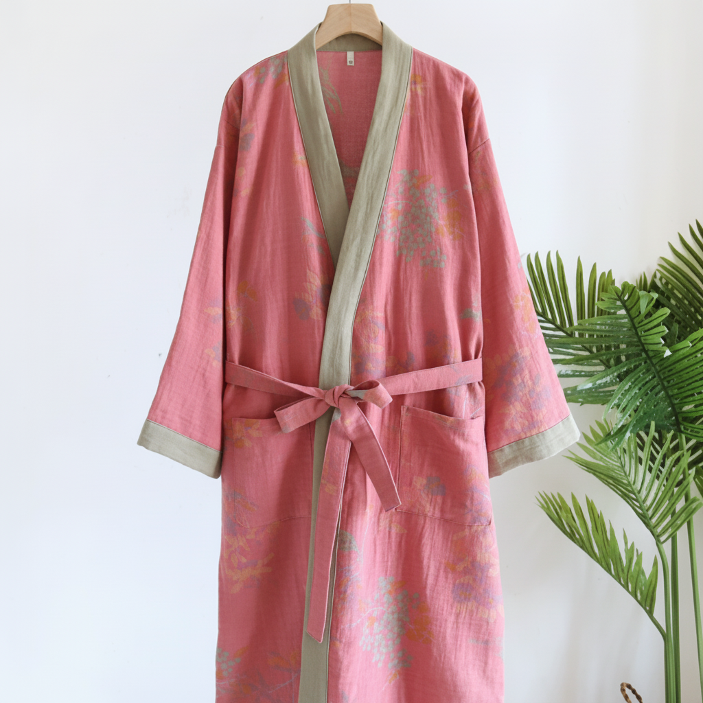 Quick-Dry Retro-Inspired Soft Cotton Bathrobe for All-Day Comfort