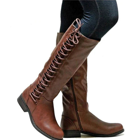 Knee-High Leather Lace-Up Boots | Slip-Resistant Sole & Thermal Insulation | Elegant Design | Work and Leisure