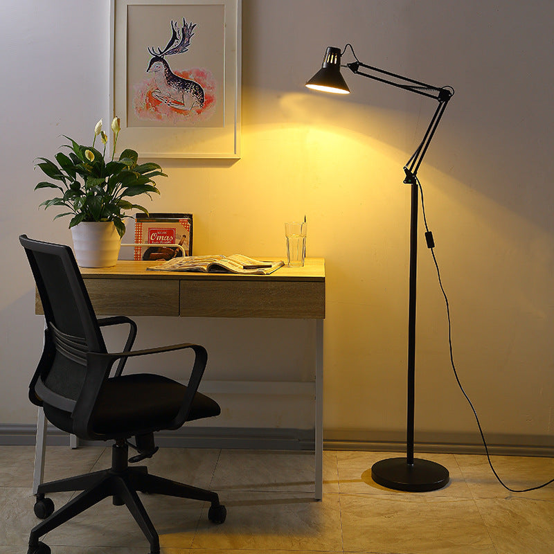 Contemporary Scandinavian Retractable Swivable Round Iron Floor Lamp with 1 Light for Bedroom