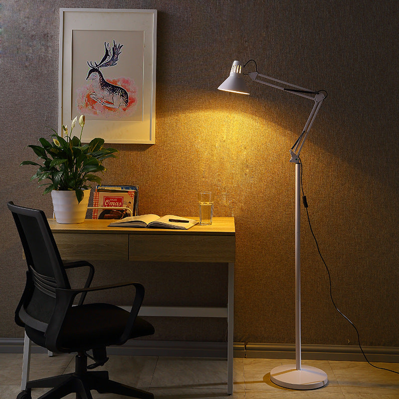 Contemporary Scandinavian Retractable Swivable Round Iron Floor Lamp with 1 Light for Bedroom