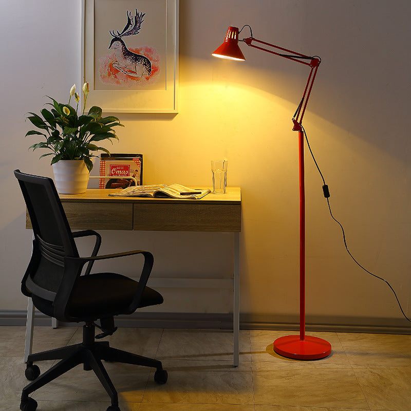 Contemporary Scandinavian Retractable Swivable Round Iron Floor Lamp with 1 Light for Bedroom
