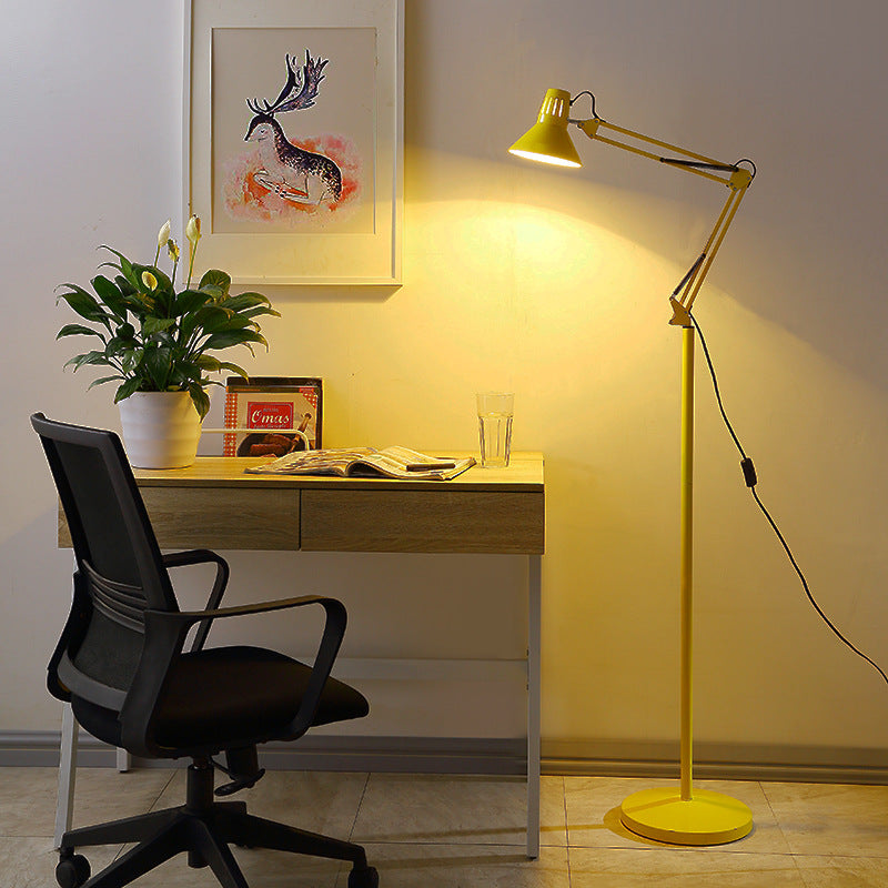 Contemporary Scandinavian Retractable Swivable Round Iron Floor Lamp with 1 Light for Bedroom