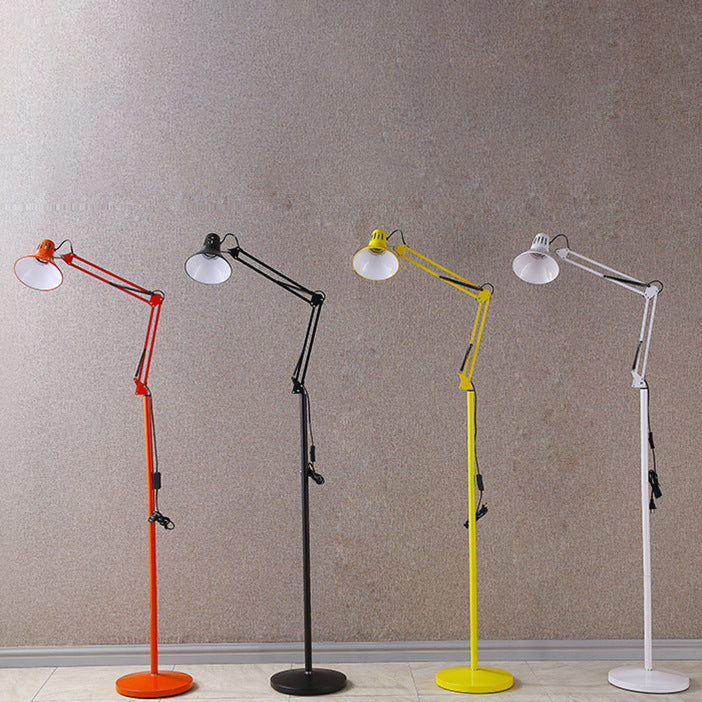 Contemporary Scandinavian Retractable Swivable Round Iron Floor Lamp with 1 Light for Bedroom