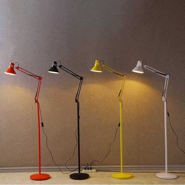 Contemporary Scandinavian Retractable Swivable Round Iron Floor Lamp with 1 Light for Bedroom