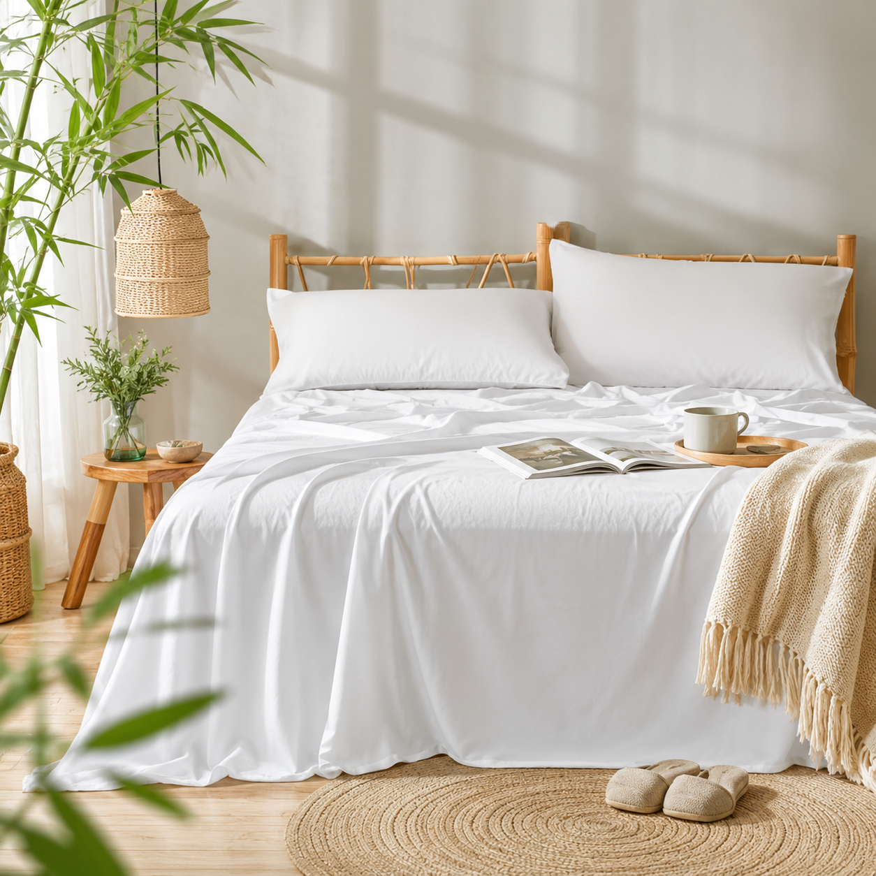 Cooling Bed Sheet Set in Bamboo Fabric – Silky Soft, Breathable, Wrinkle-Resistant