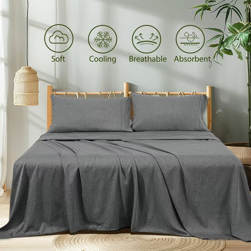 Cooling Bed Sheet Set in Bamboo Fabric – Silky Soft, Breathable, Wrinkle-Resistant