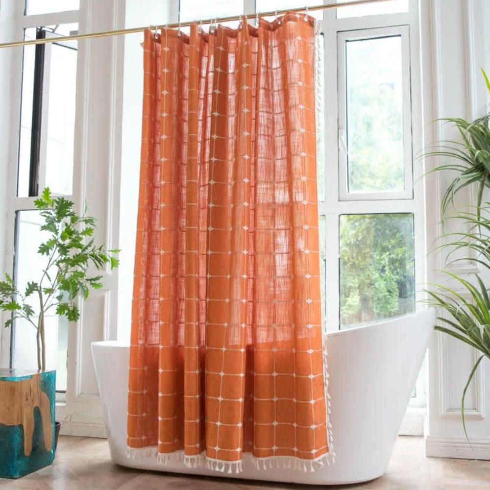 Serenity Soft Cotton Shower Curtain with Elegant Fringes