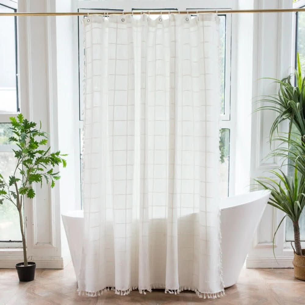 Serenity Soft Cotton Shower Curtain with Elegant Fringes