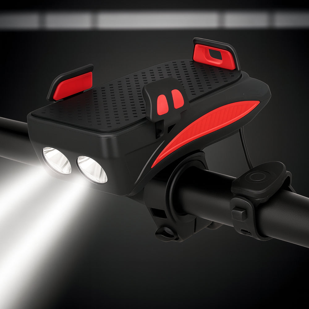 Versatile Bike Light with Phone Holder, Horn, and Charger