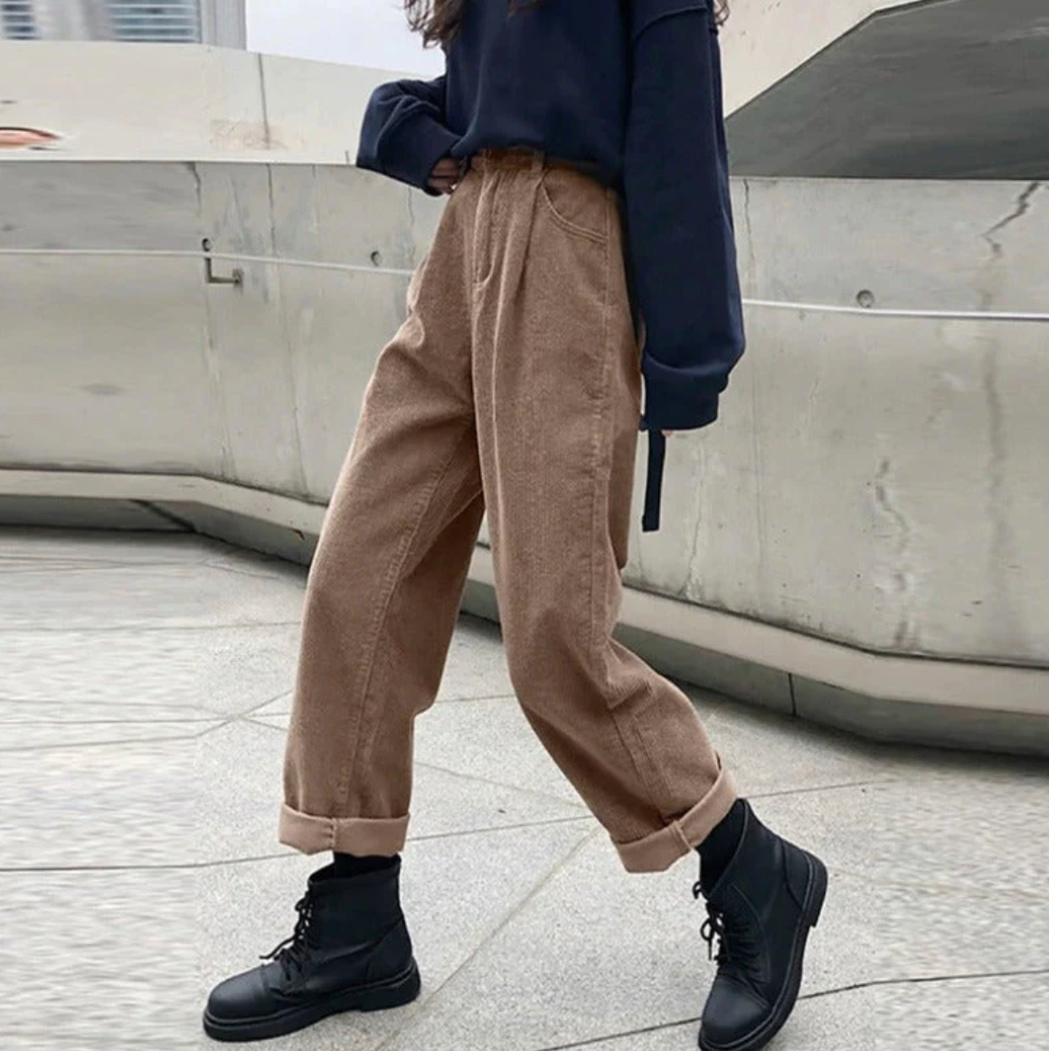 Women’s Corduroy Pants | Wide-Leg & Pleated Design | Polyester Blend | Comfortable Fit