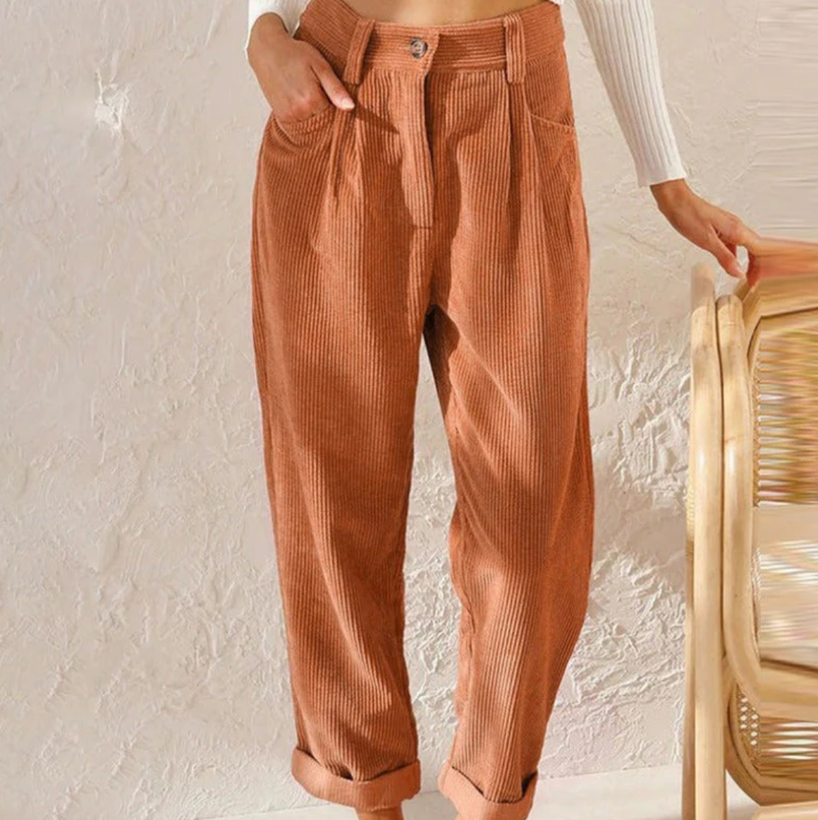 Women’s Corduroy Pants | Wide-Leg & Pleated Design | Polyester Blend | Comfortable Fit