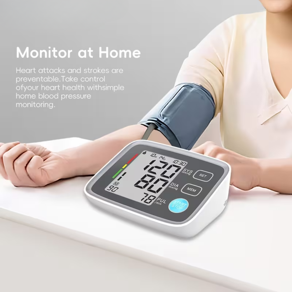 Home Blood Pressure Monitor with Large LCD Display, Adjustable Cuff 22-42cm, 2x99 Memory