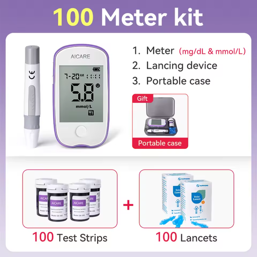 Blood Glucose Testing Kit with 100 Strips and Lancets Included