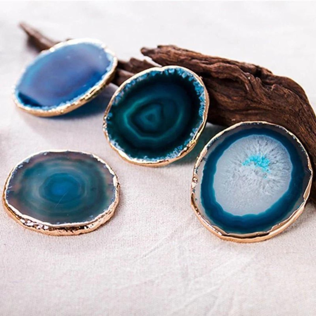 Elegant Agate Drink Coasters – Natural Stone with Luxe Edging