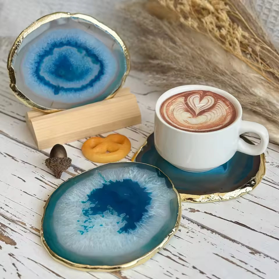 Elegant Agate Drink Coasters – Natural Stone with Luxe Edging