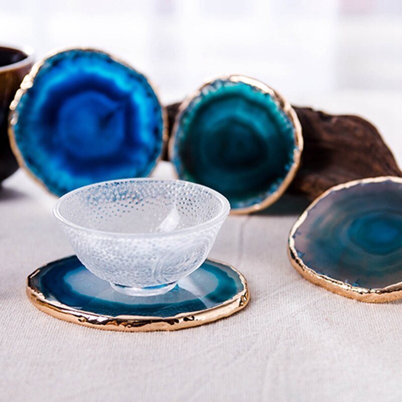 Elegant Agate Drink Coasters – Natural Stone with Luxe Edging
