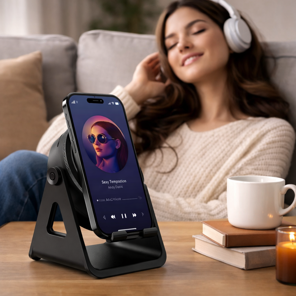 Versatile Wireless Charging Speaker with Adjustable Stand