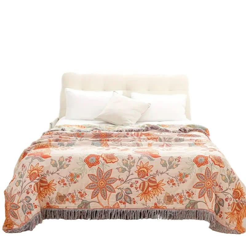 Chic Cotton Throw Blanket with Vibrant Floral Design