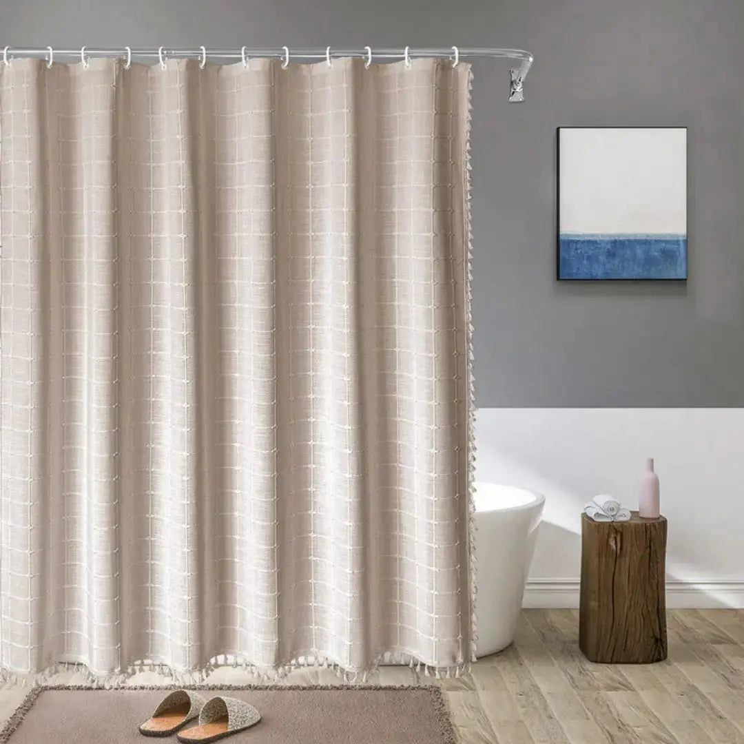 Chic Linen Shower Curtain with Decorative Tassels