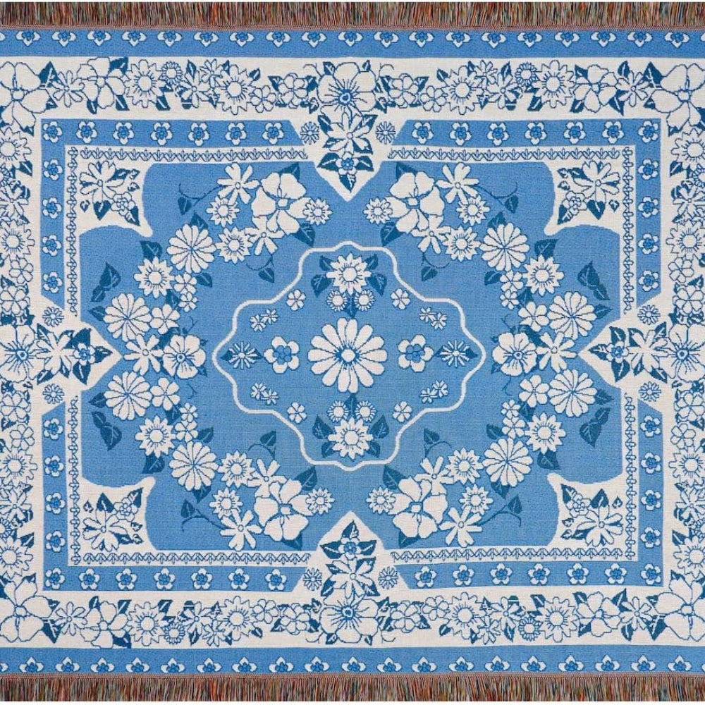 Travel Blanket in Boho Blue with Soft Microfiber for Outdoor Relaxation