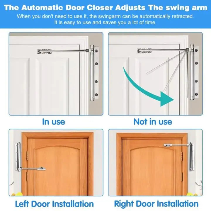 Adjustable Force Automatic Door Closer – Quiet Self-Closing Mechanism for Safety
