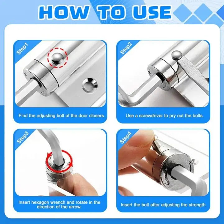 Adjustable Force Automatic Door Closer – Quiet Self-Closing Mechanism for Safety