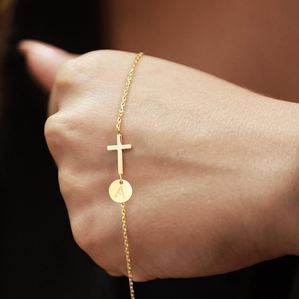 Customizable Cross Charm Bracelet with Adjustable Chain