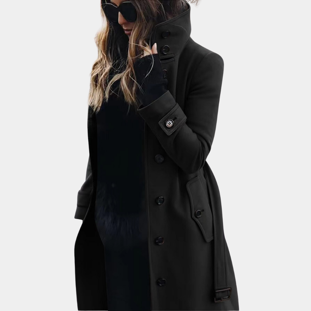 Women’s Trench Coat | Double-Breasted with Stand Collar | High-Quality Material | Figure-Hugging Fit