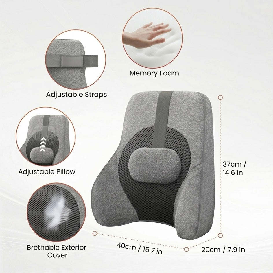 Lumbar Support Pillow with Memory Foam | Shiatsu Massage with Heat | Timer 15-60 Min