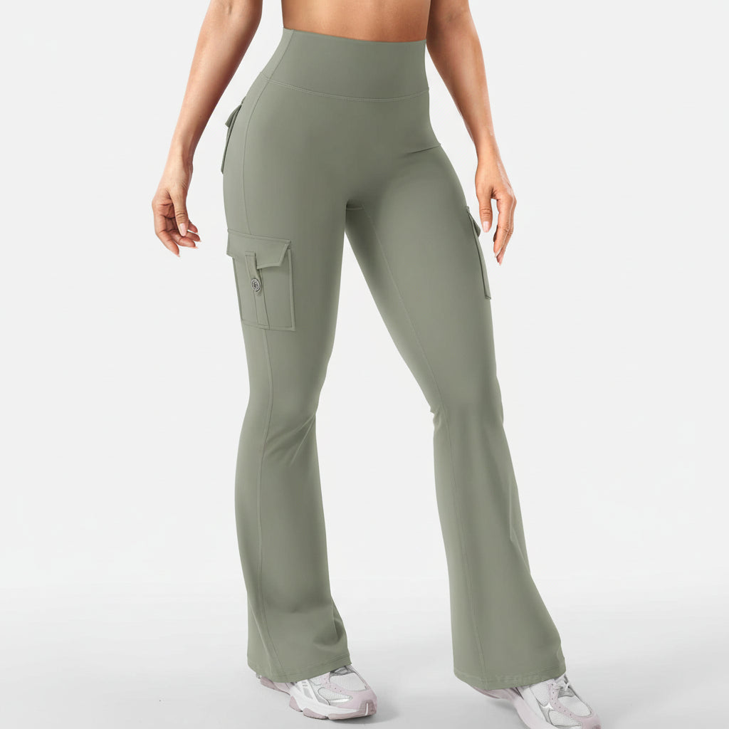 Chic Women's Flared Wide Leg Cargo Pants with High Waist