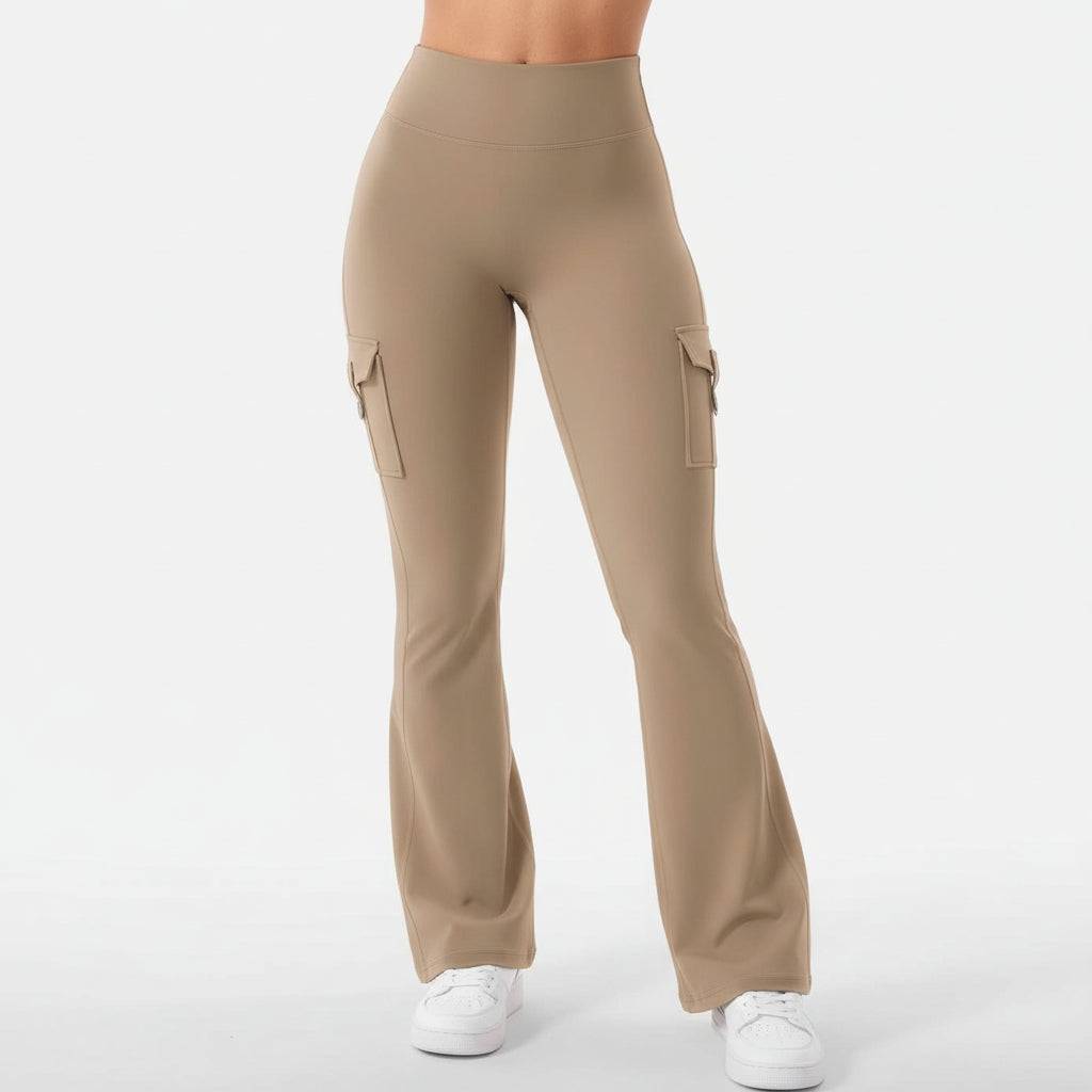 Chic Women's Flared Wide Leg Cargo Pants with High Waist