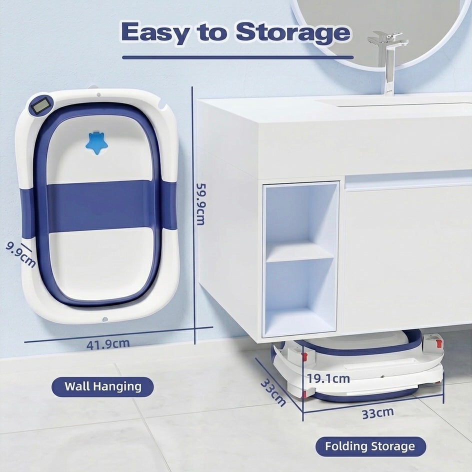 Collapsible Infant Bathtub with Digital Temperature Gauge and Soft Padding – Safe for Ages 0–6