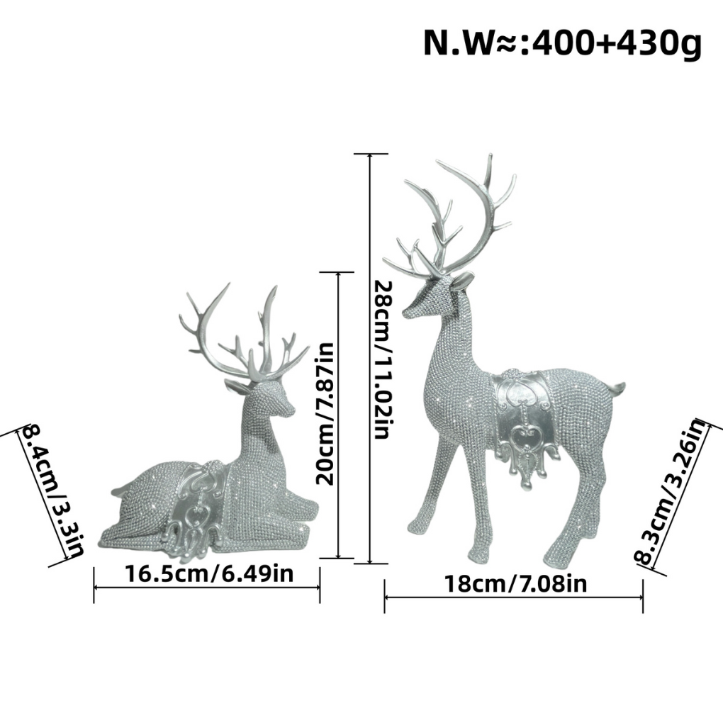 Elegant Duo of Silver Reindeer Figurines for Holiday Cheer