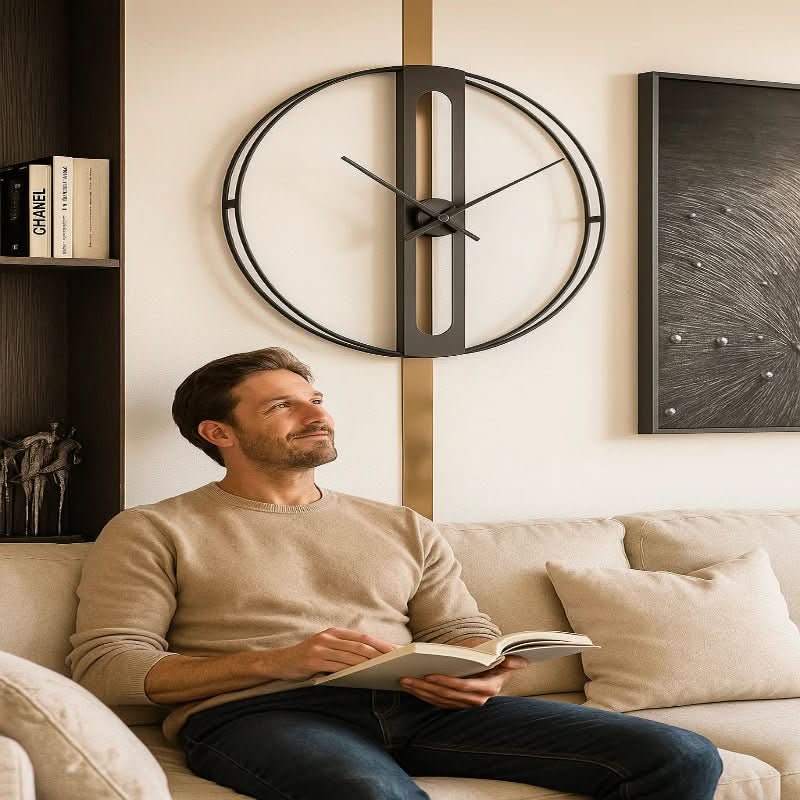 EleganceTime 50cm Modern Gold and Black Wall Clock