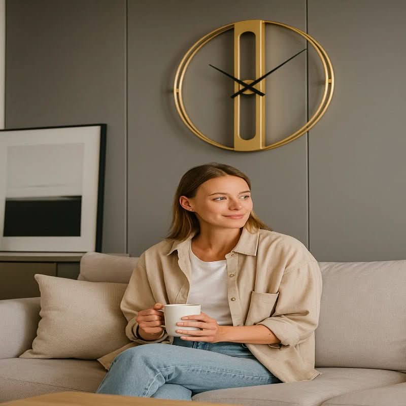 EleganceTime 50cm Modern Gold and Black Wall Clock