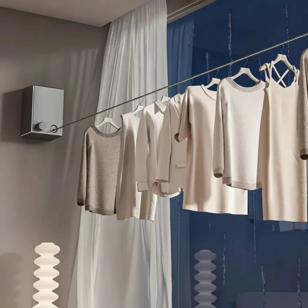 Space-Saving Retractable Clothesline for Efficient Drying