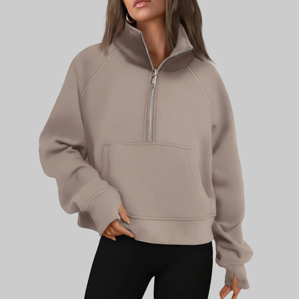 Chic Cropped Fleece Half Zip Sweatshirt for Daily Comfort