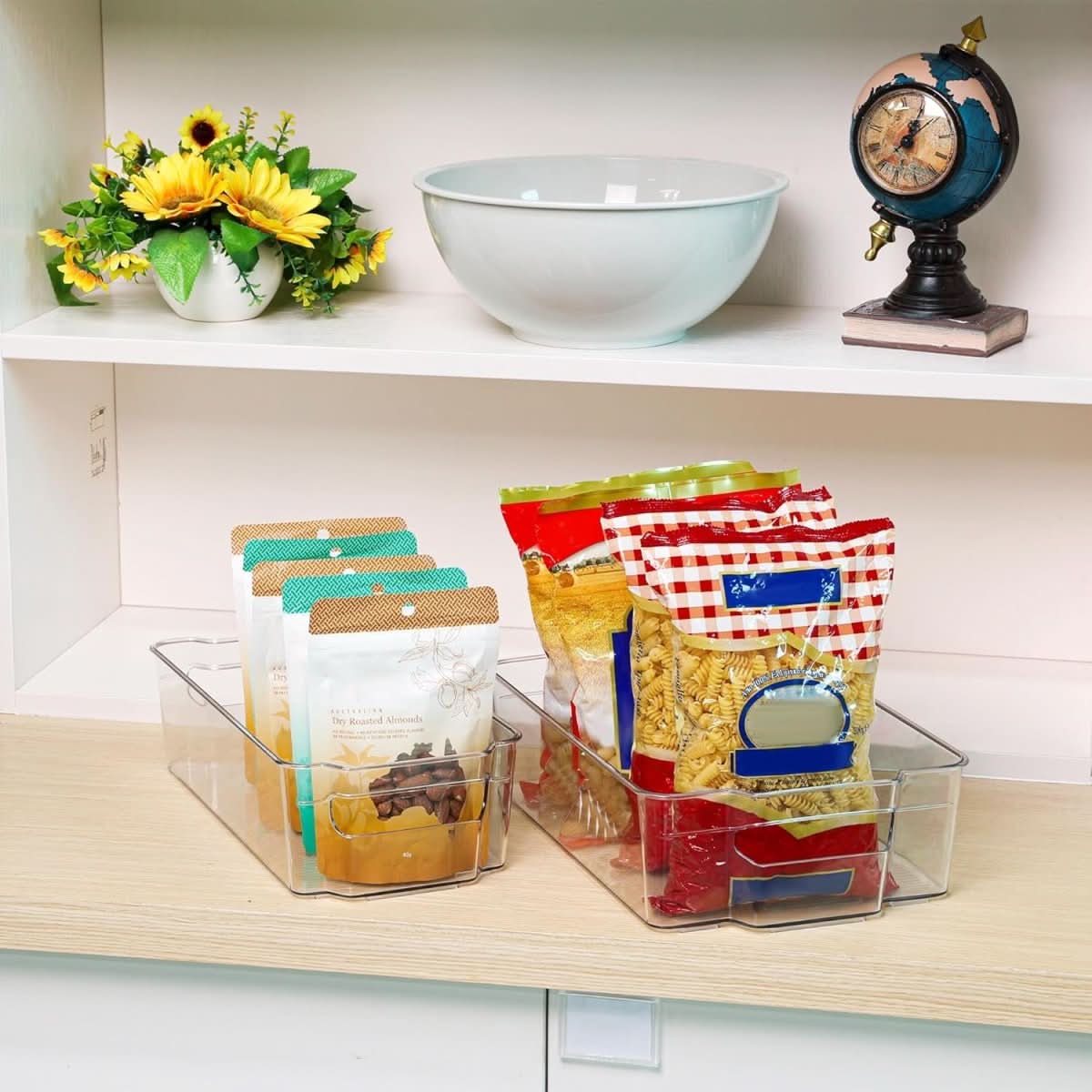 Transparent Kitchen Storage Bins - Set of 4 for Easy Organization