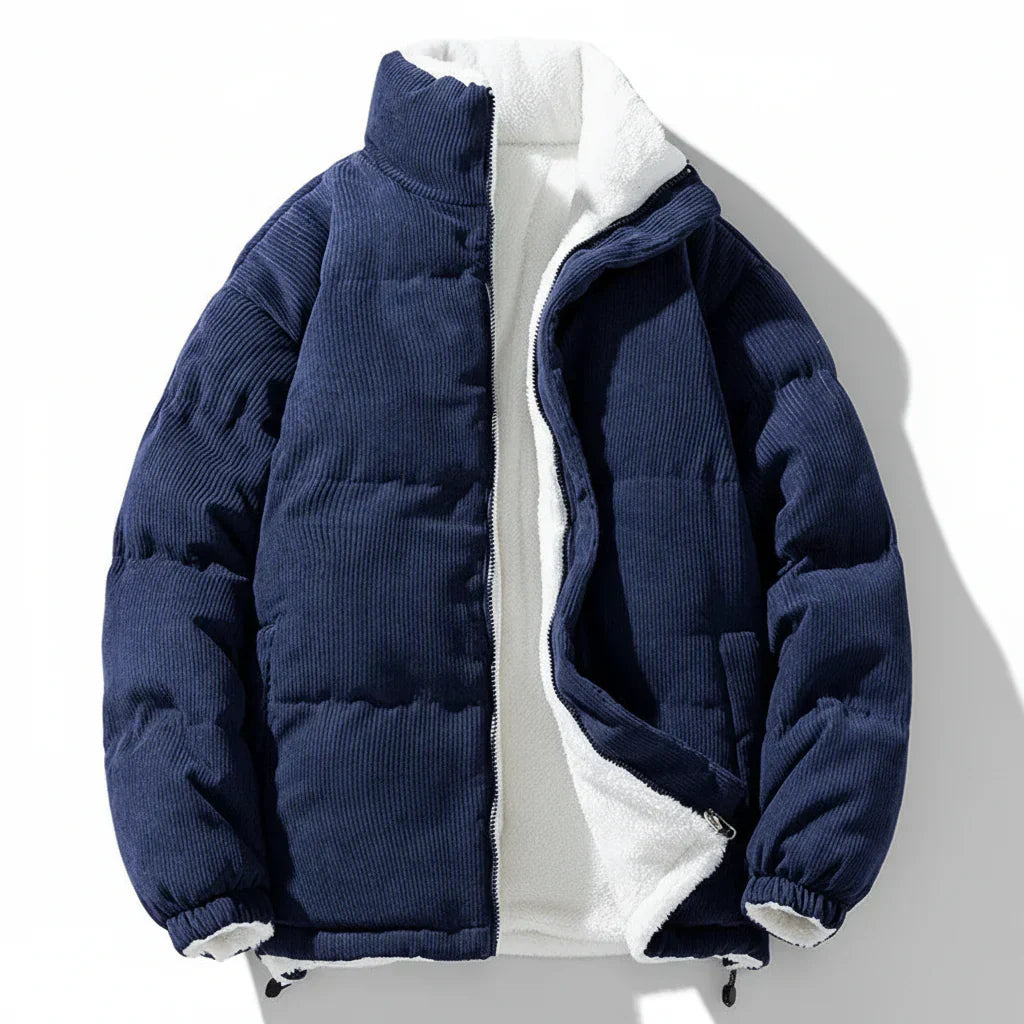 Plush Corduroy Jacket with Insulated Lining and Zipper Closure