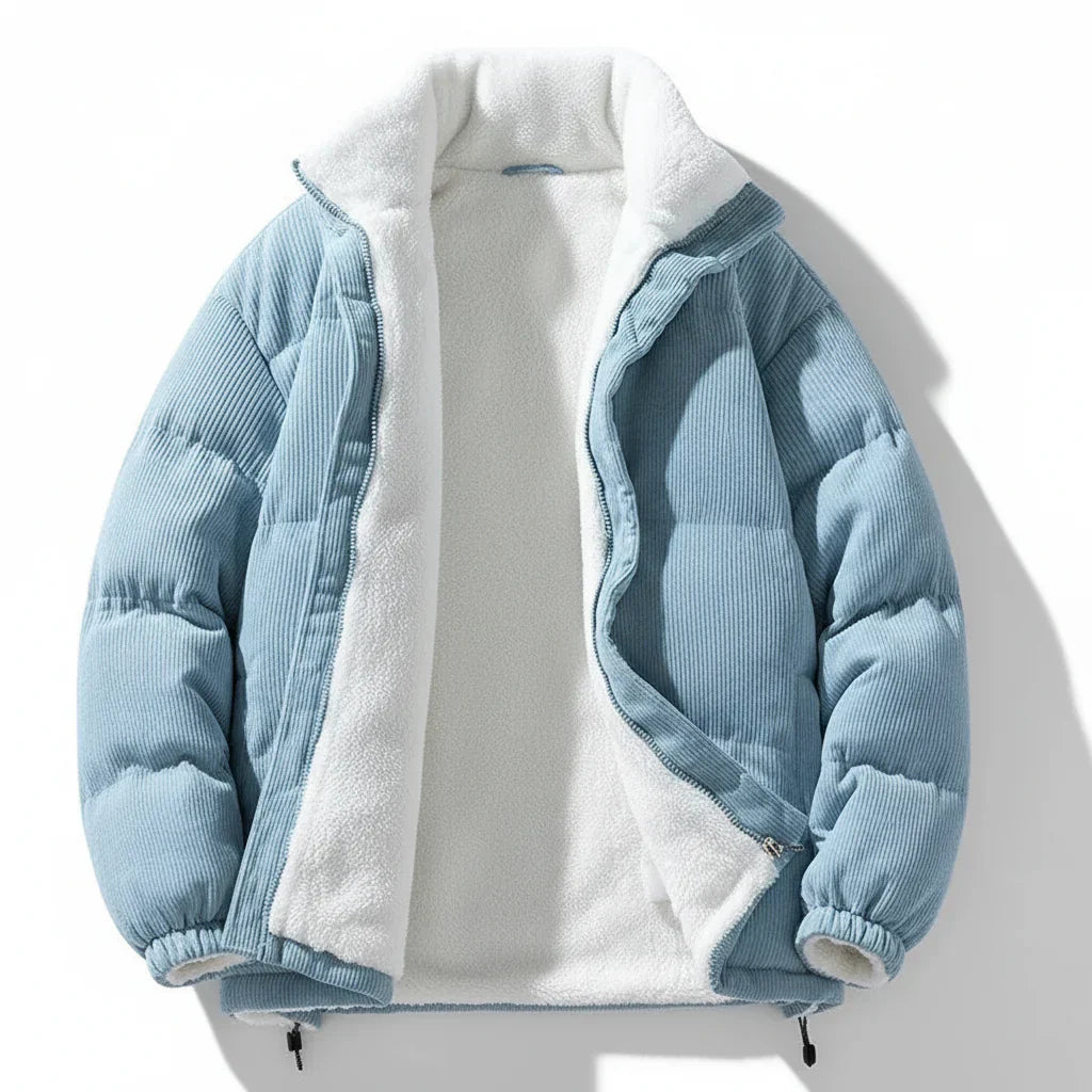 Plush Corduroy Jacket with Insulated Lining and Zipper Closure