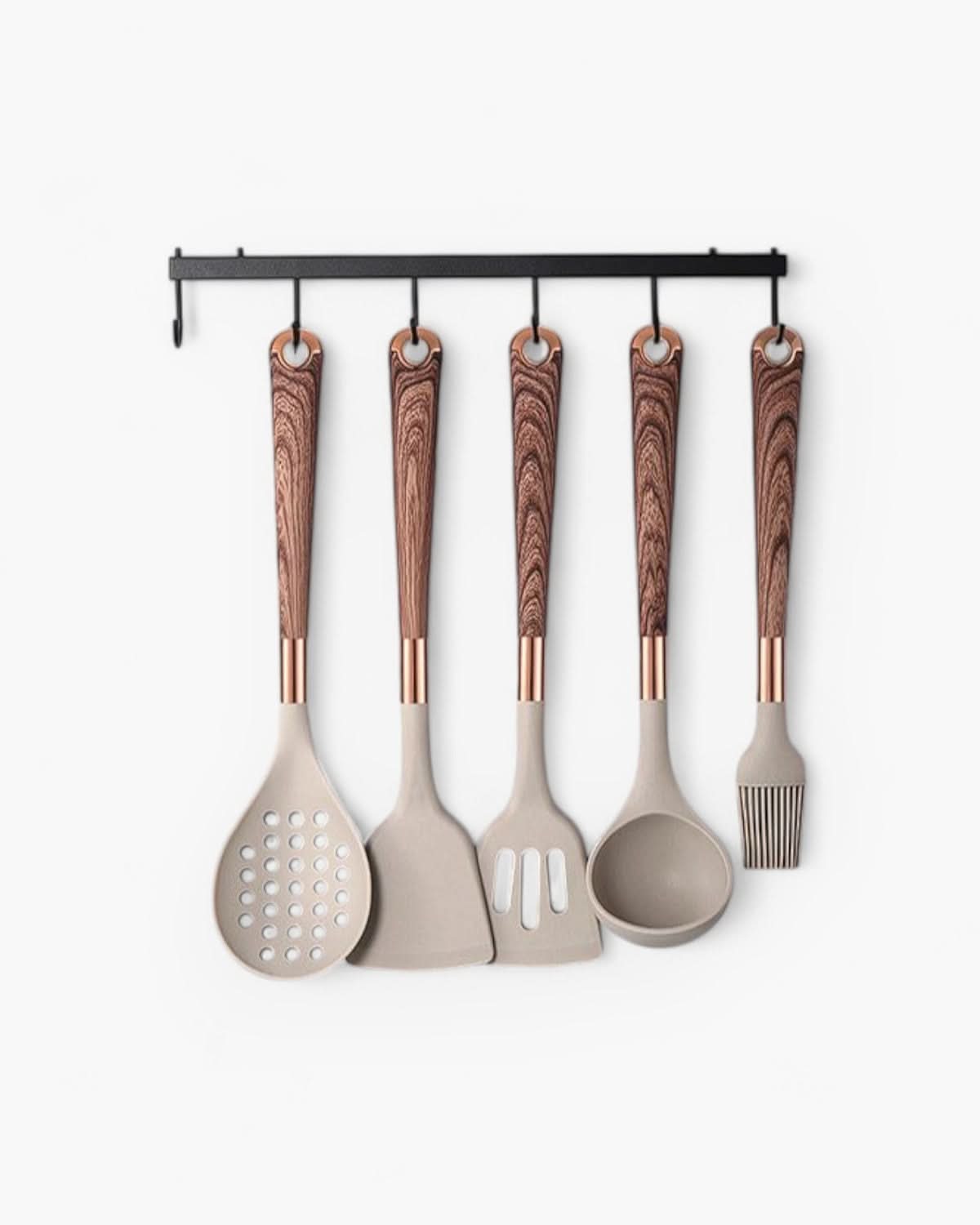 Sophisticated Silicone Kitchen Tool Set with Wooden Handles