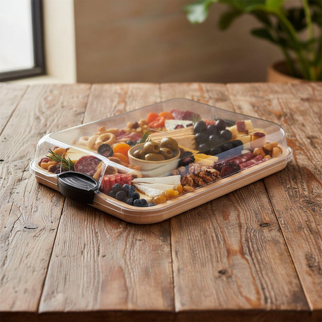 Versatile Bamboo Serving Board with Lockable Lid