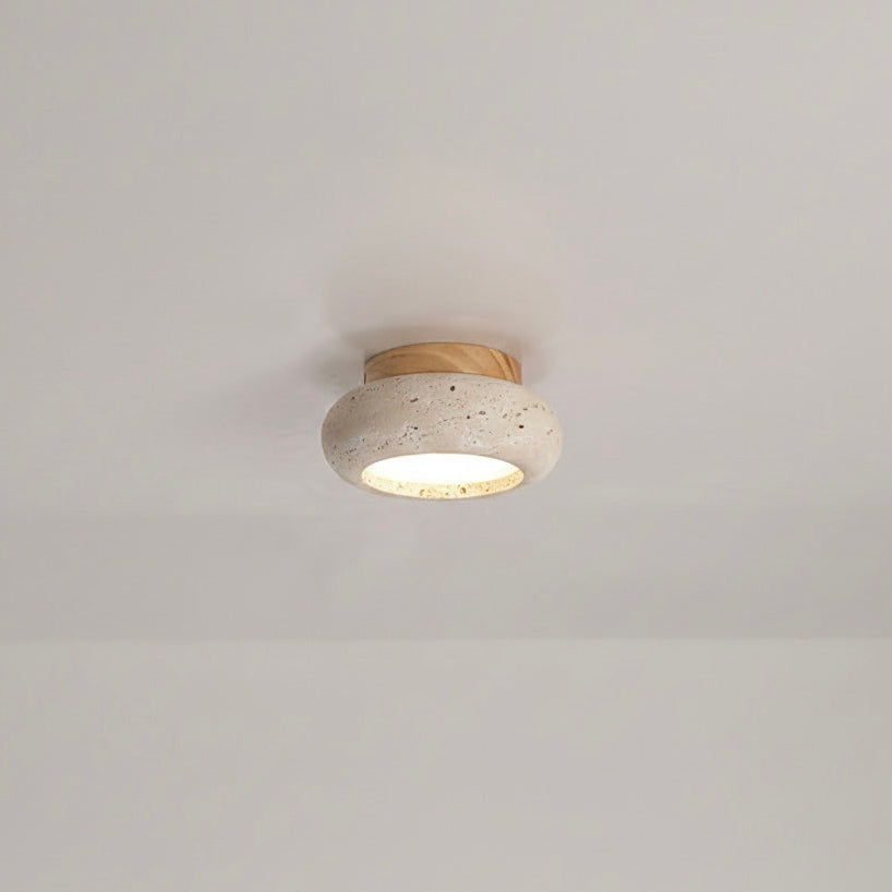 Flush Mount Ceiling Light with Wood and Travertine Design
