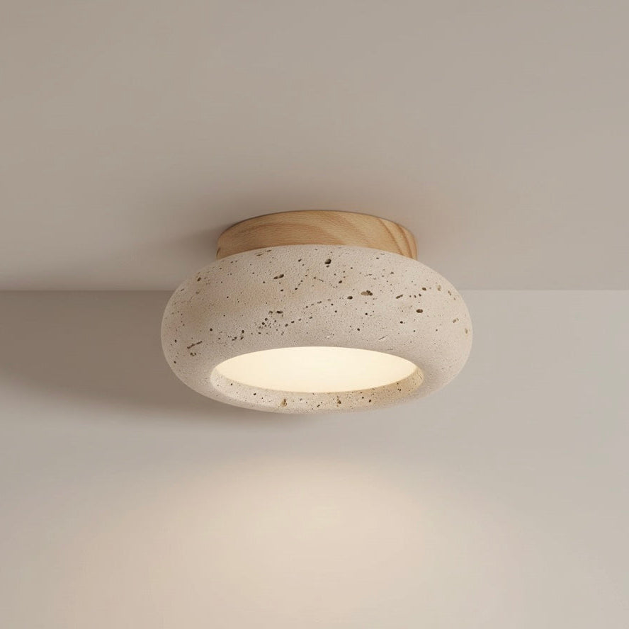 Flush Mount Ceiling Light with Wood and Travertine Design