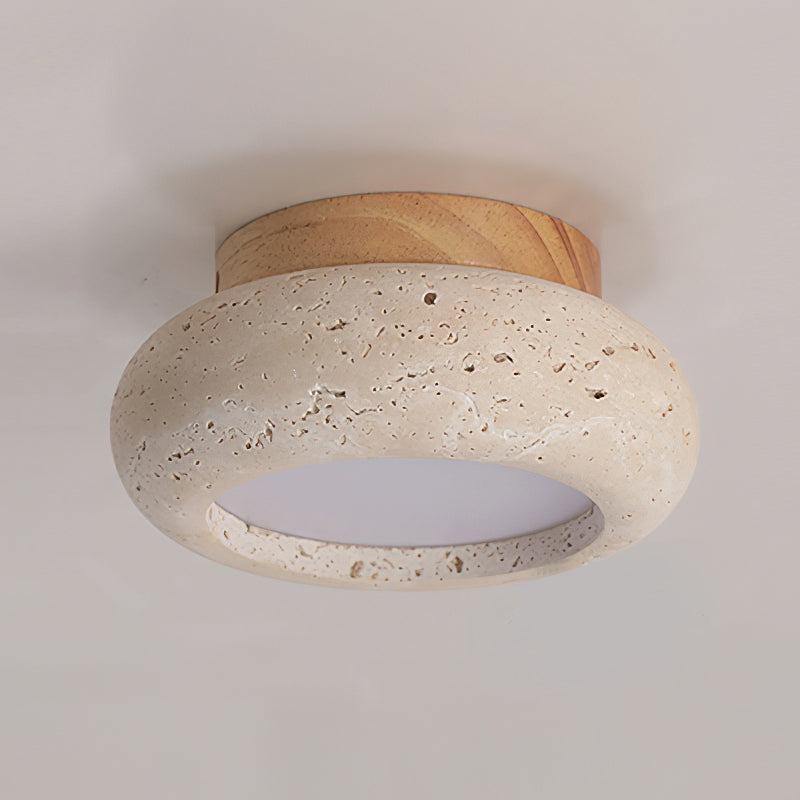 Flush Mount Ceiling Light with Wood and Travertine Design