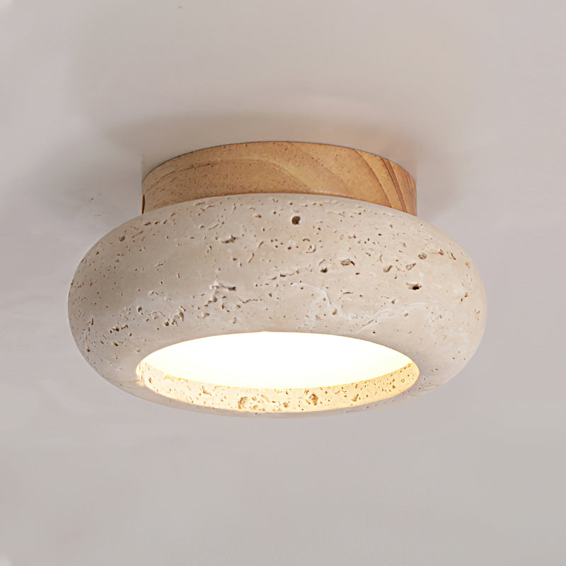 Flush Mount Ceiling Light with Wood and Travertine Design