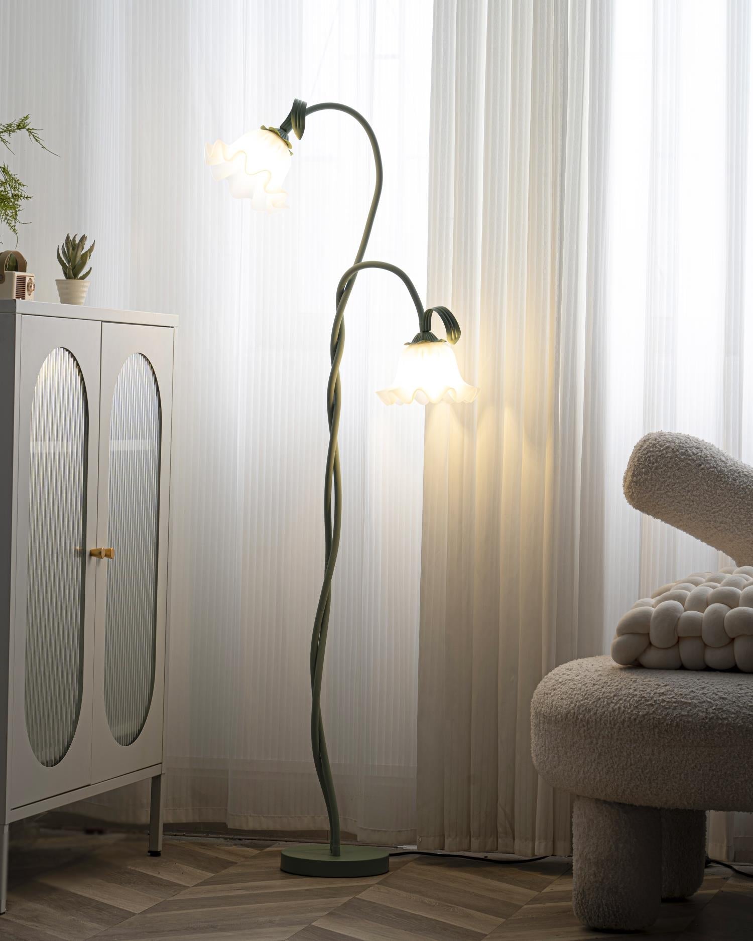 Botanical Elegance Floor Lamp in Matte Green