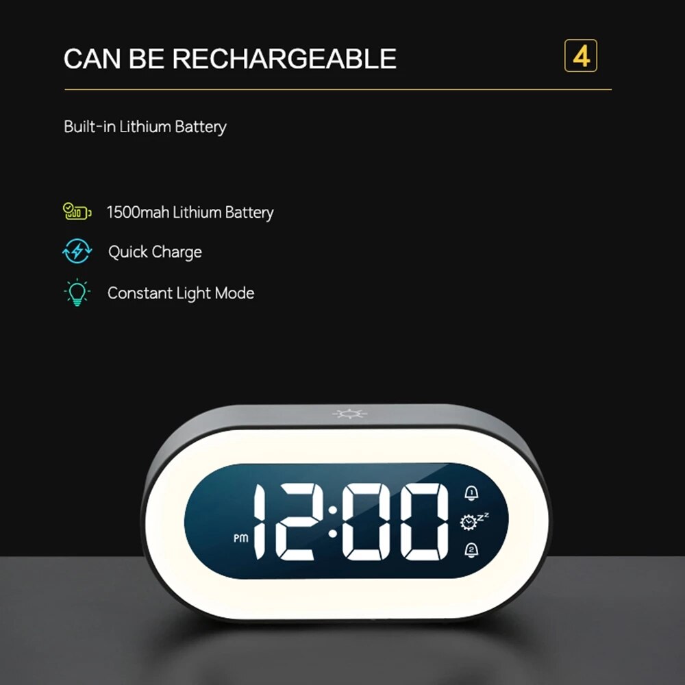 Digital Alarm Clock with Soothing Sounds & Night Light – Compact Design