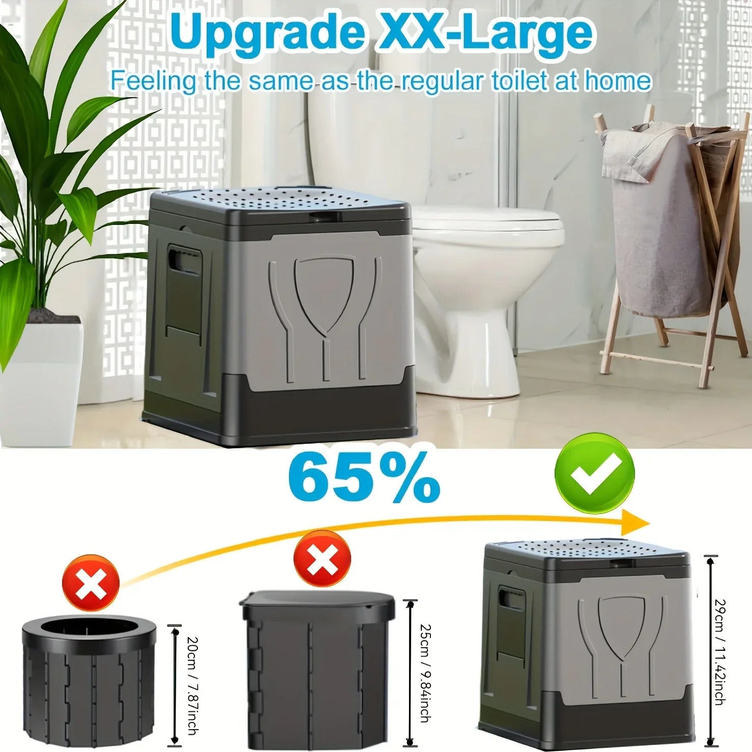Extra Large Portable Camping Toilet with Lid and Collapsible Design